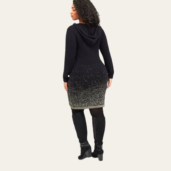 Torrid Plus Size Lurex Black Metalic Gold Hooded Kangaroo Pockets Mini dress 3X - Picture 11 of 16